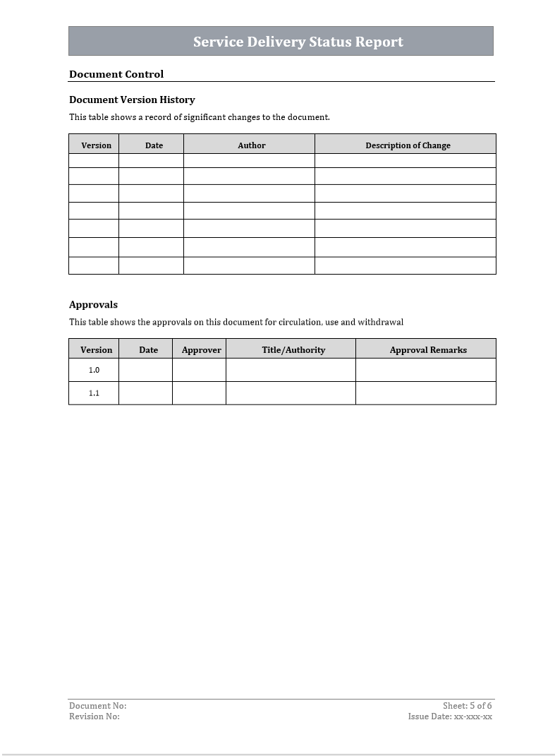 Service delivery status report, Service delivery