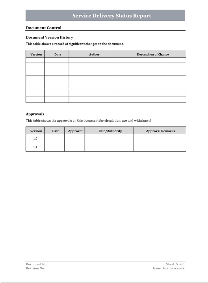 Service delivery status report, Service delivery