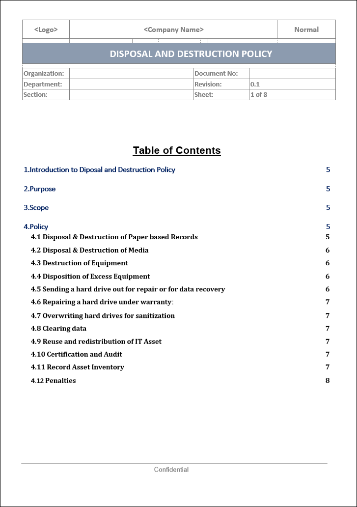 Disposal and destruction policy, Disposal and destruction 