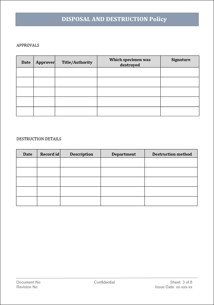 Disposal and destruction policy, Disposal and destruction