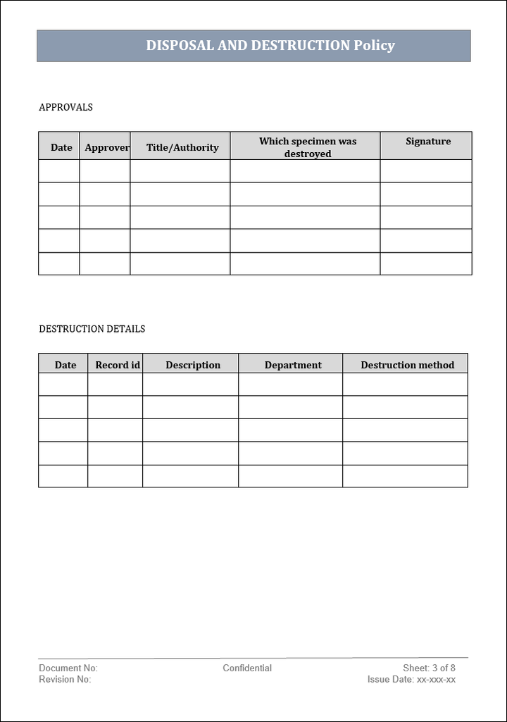 Disposal and destruction policy, Disposal and destruction