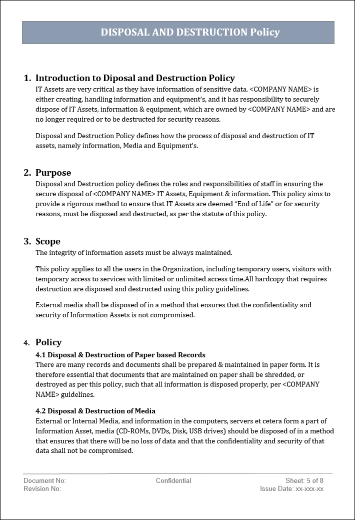 Disposal and destruction policy, Disposal and destruction