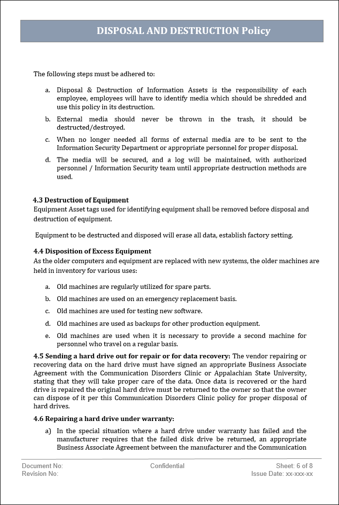 Disposal and destruction policy, Disposal and destruction