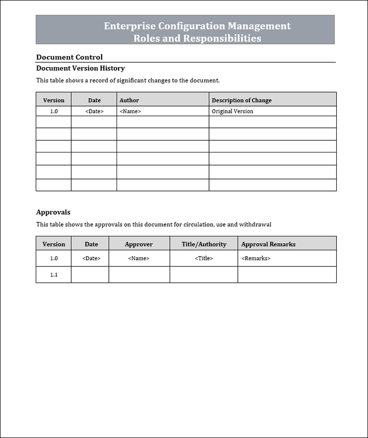 Enterprise CM roles and responsibilities, configuration management plan