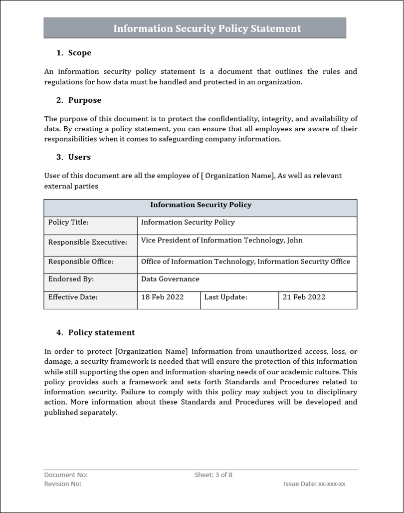 Information Security Policy Word Template