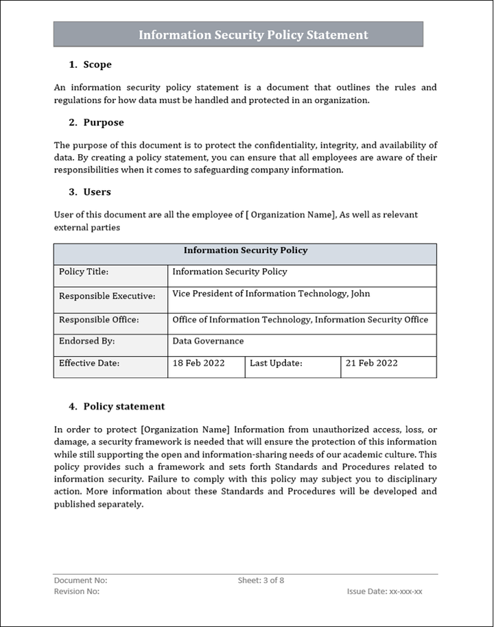 Information Security Policy Word Template