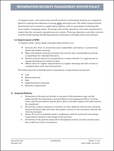 isms, isms template, isms policy, information security management systems