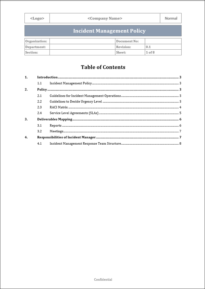 Incident Management Policy Word Template