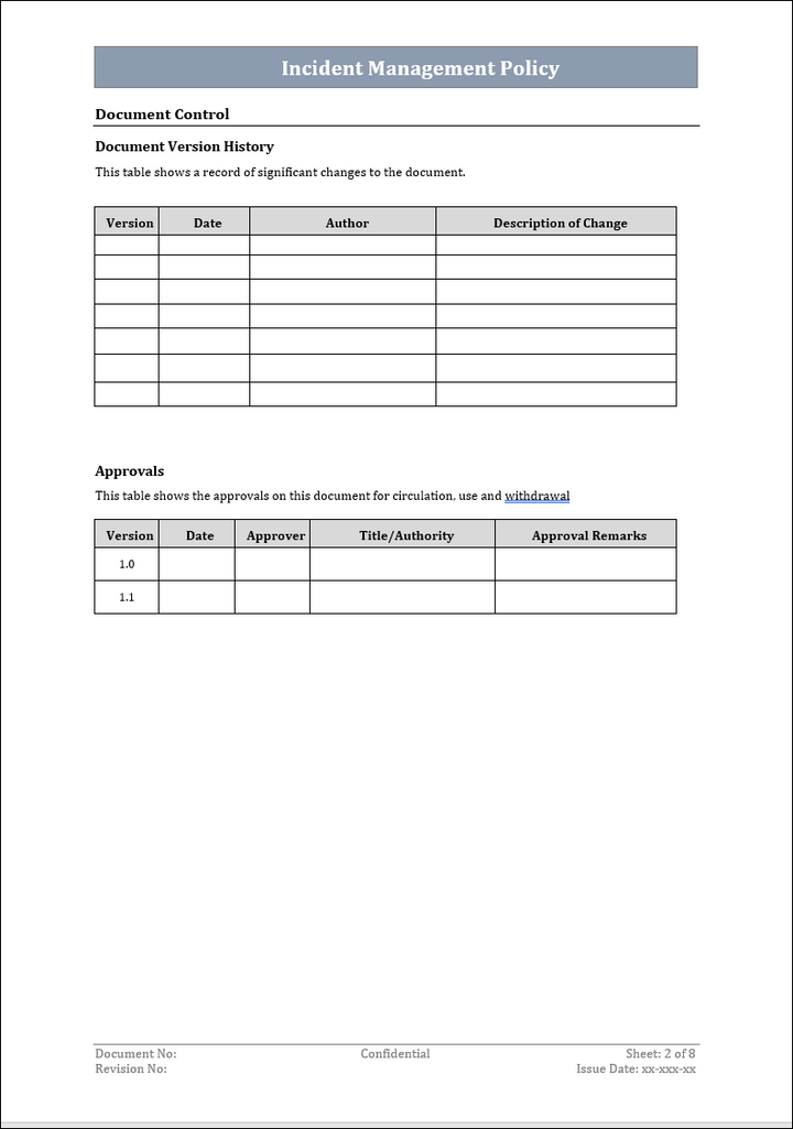 Incident Management Policy Document Control