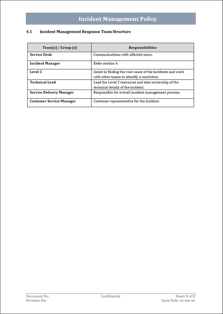 Incident Management Policy Teams