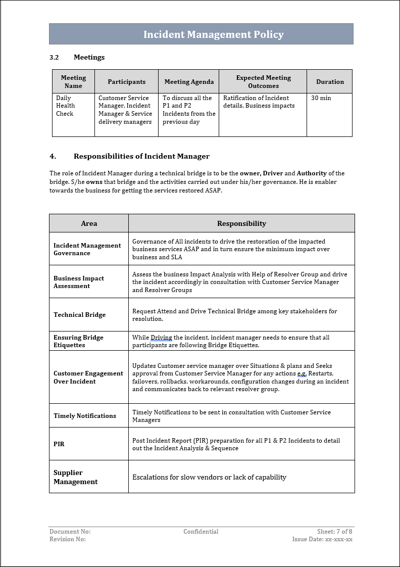 Incident Management Policy Meetings