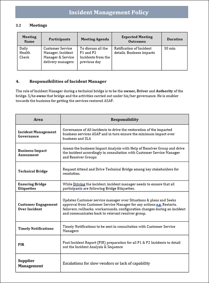 Incident Management Policy Responsibilities