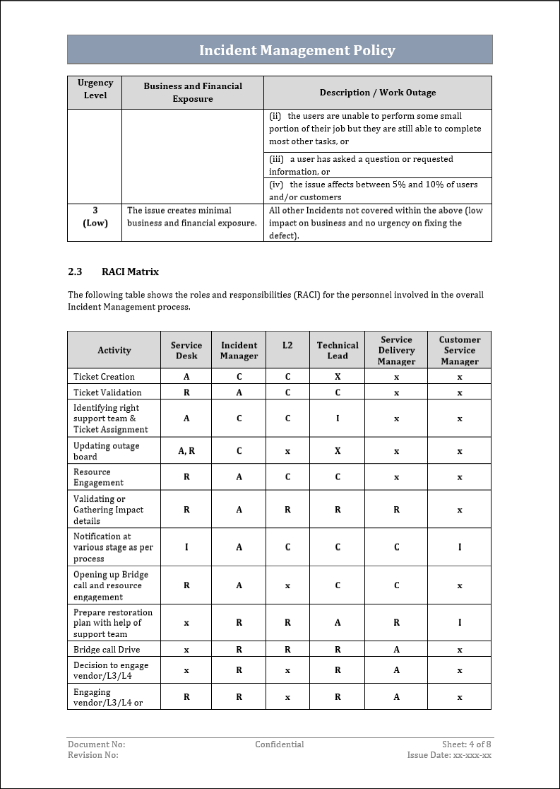 Incident management policy, Incident management