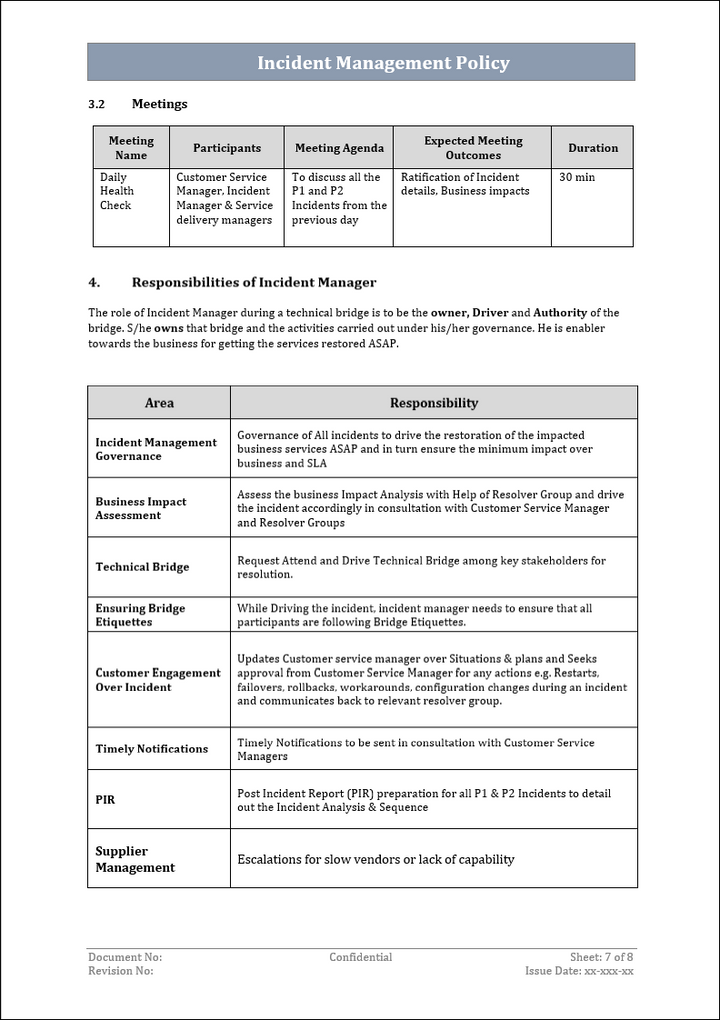 Incident management policy, Incident management