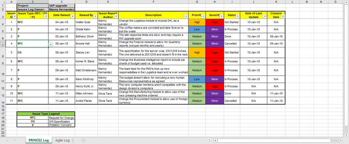 Issue Log Template Excel 