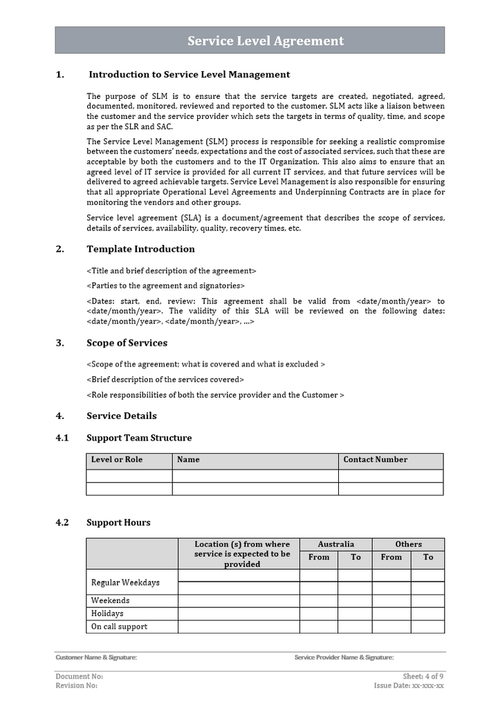 Service level agreement