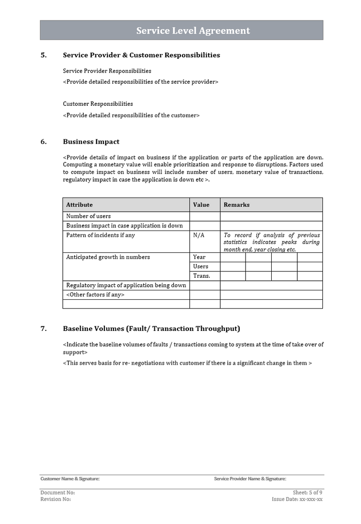 Service level agreement