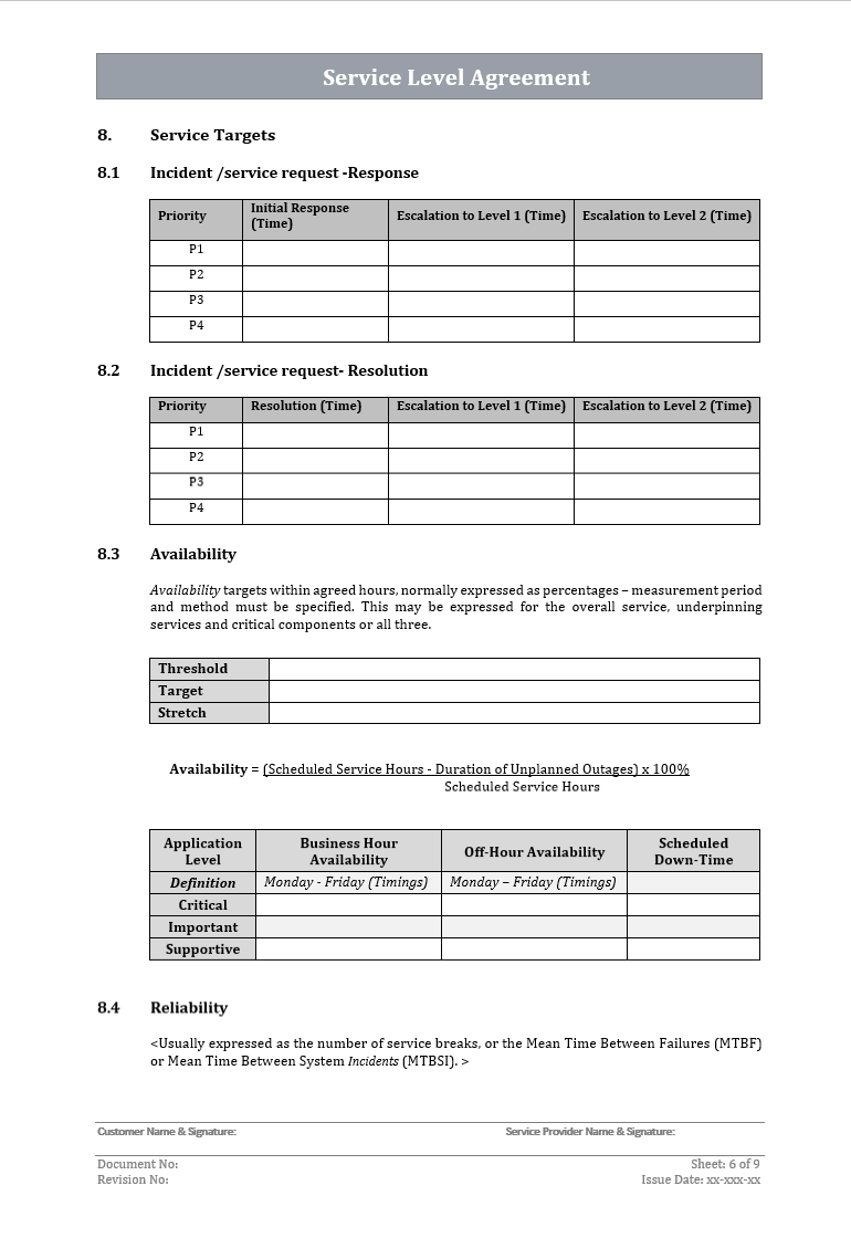 Service level agreement