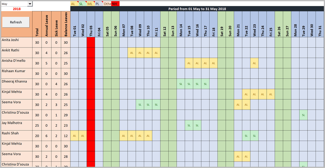 Monthly Leave Planner