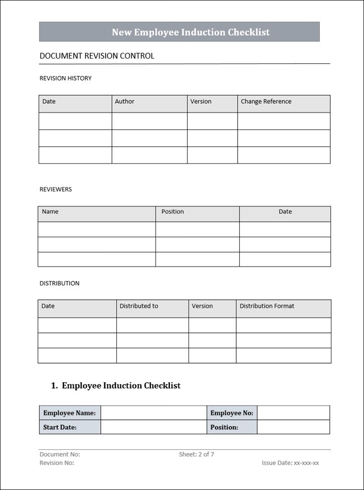 QMS New Employee Induction Checklist