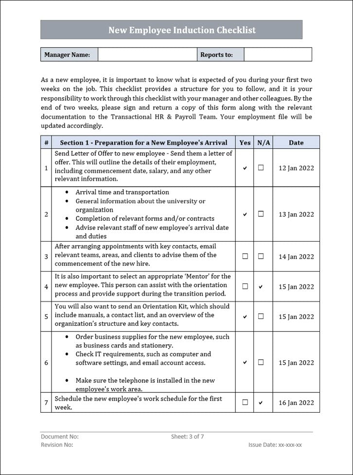 QMS New Employee Induction Checklist