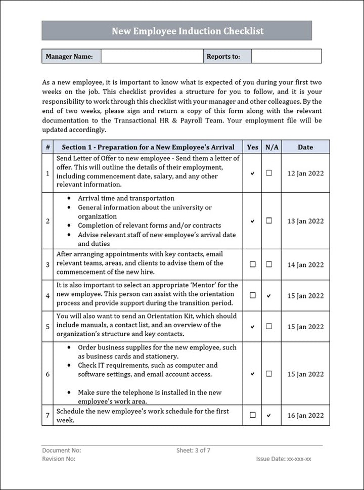 QMS New Employee Induction Checklist