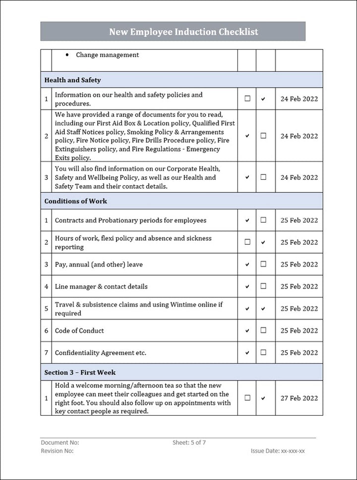 QMS New Employee Induction Checklist