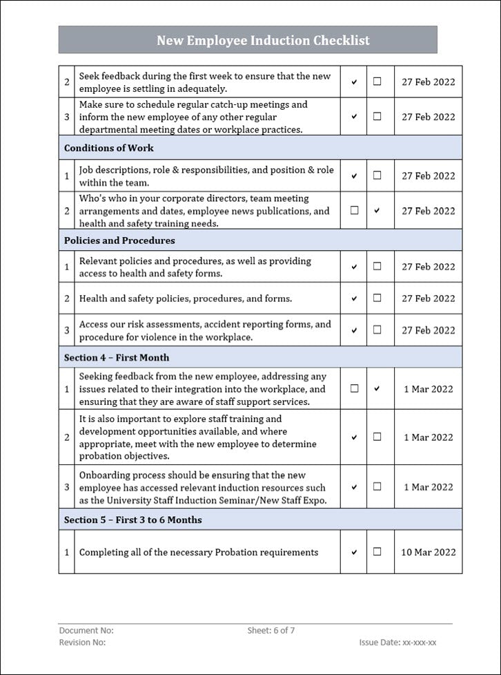 QMS New Employee Induction Checklist