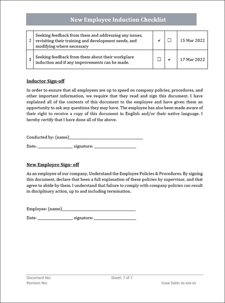 QMS New Employee Induction Checklist