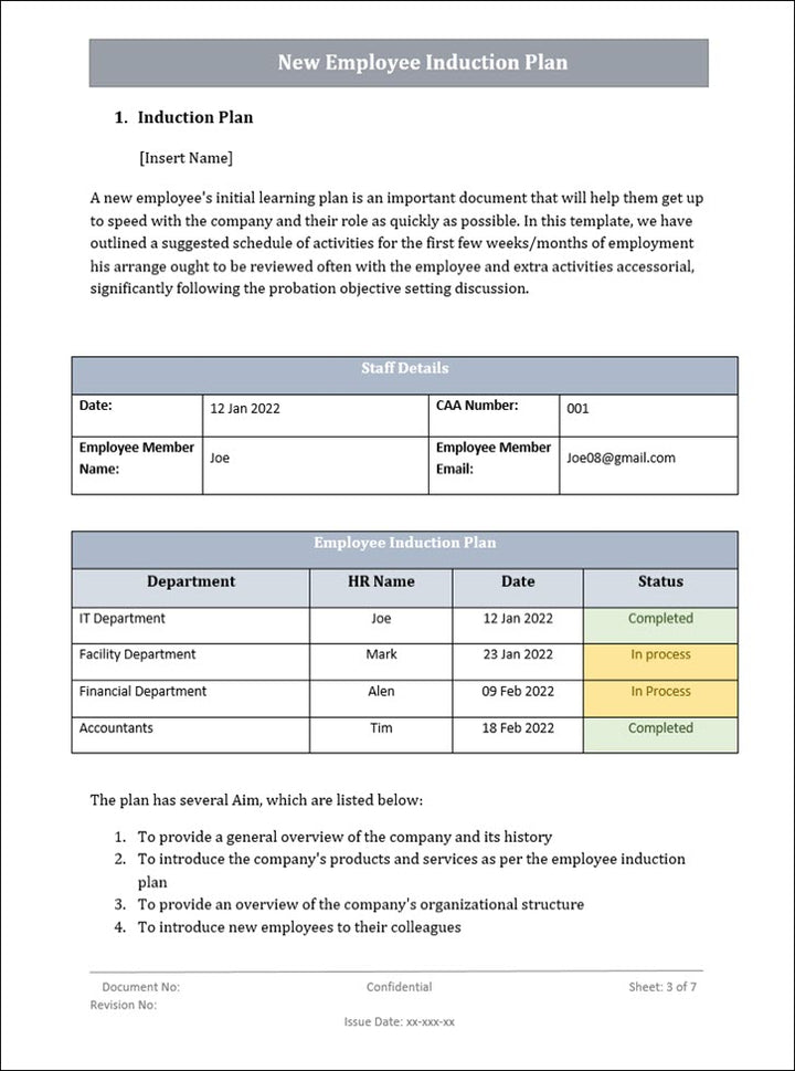 QMS New Employee Induction Plan