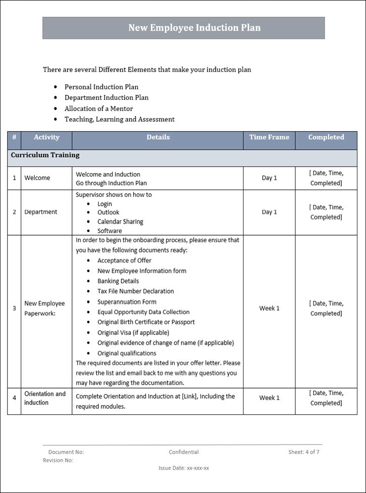 QMS New Employee Induction Plan