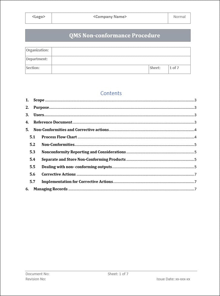 QMS 9001 Non Conformance Procedure