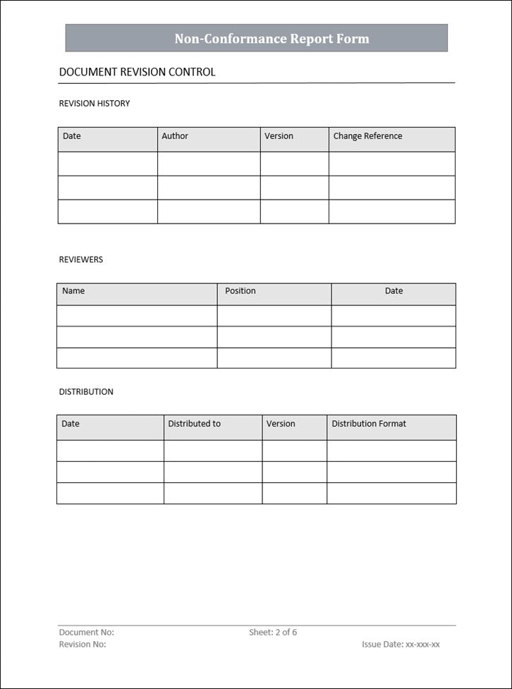 Non Conformance Report Form