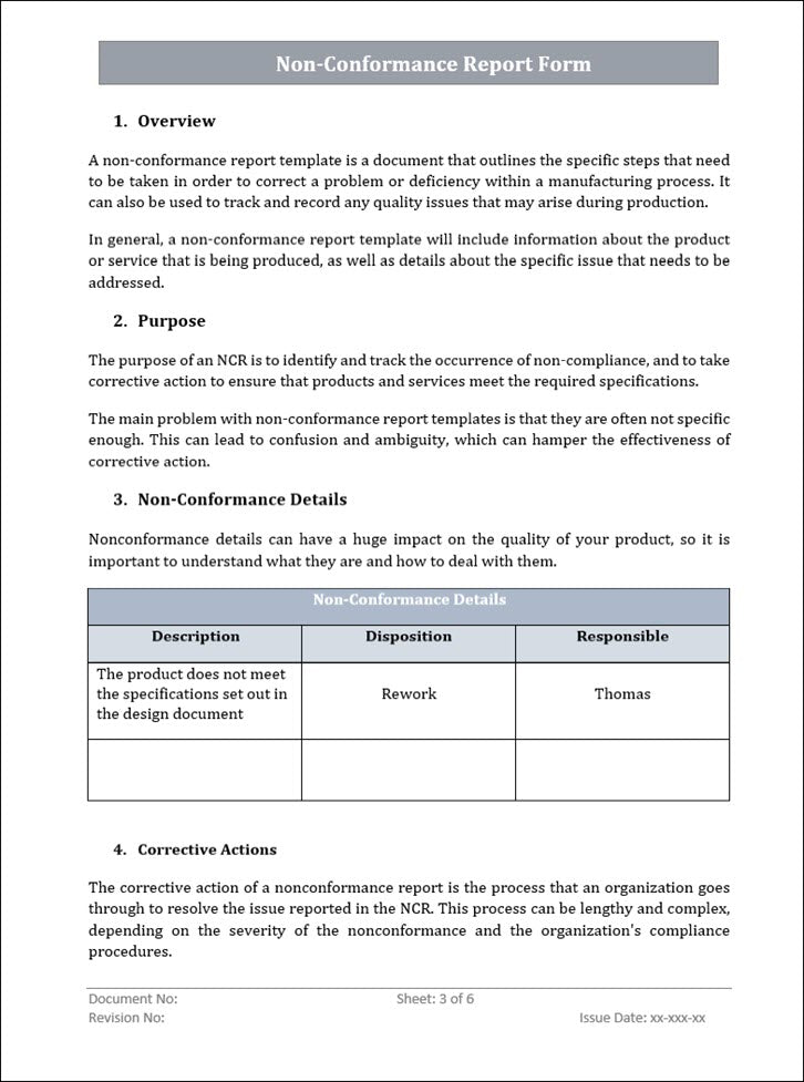 Non Conformance Report Form