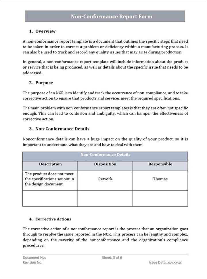 Non Conformance Report Form