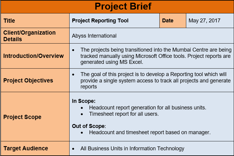 Project Brief Template, Project Brief Template Word