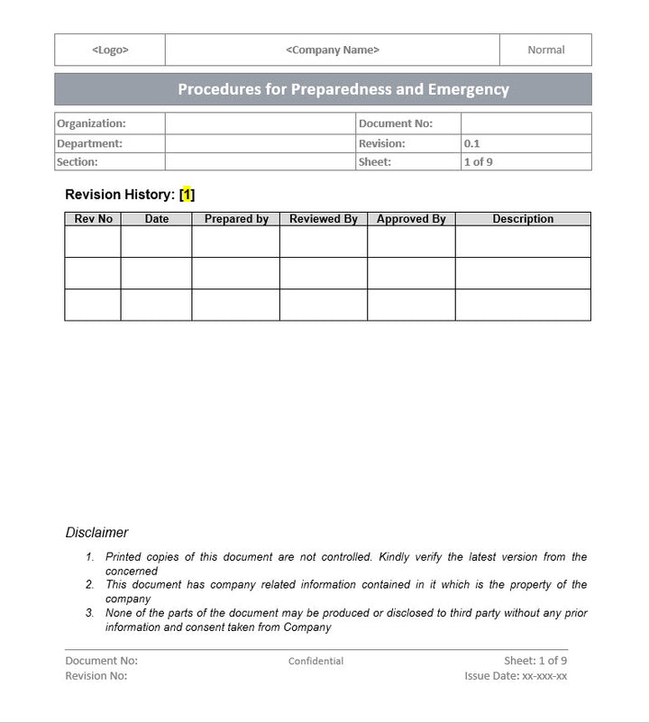 Procedure for Preparedness and Emergency Response, Emergency Response procedure