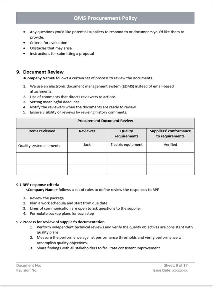 QMS Procurement Document Review