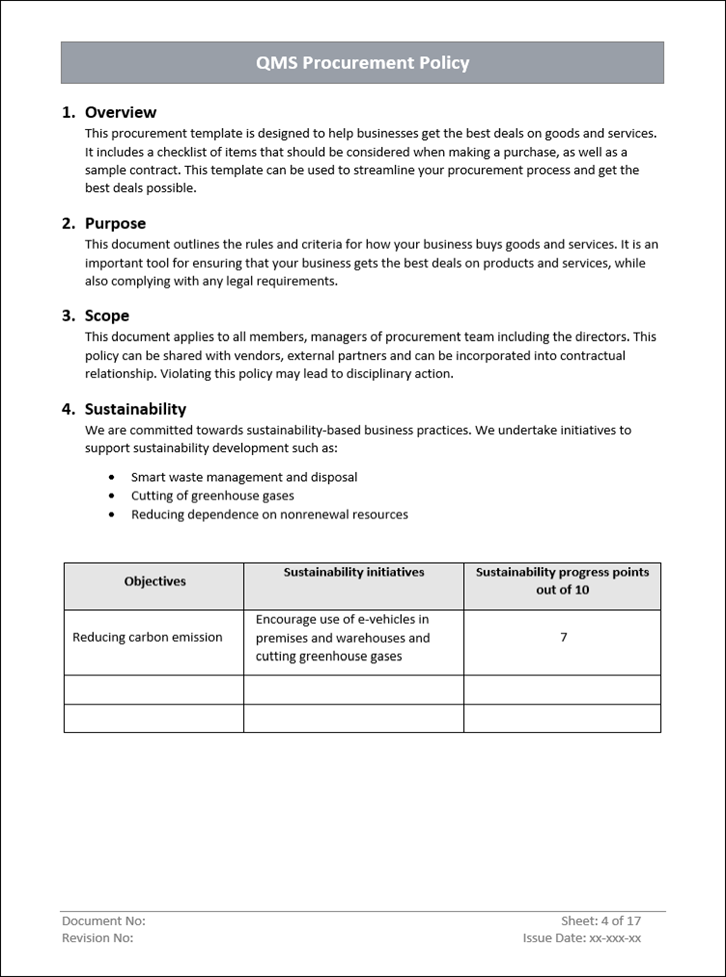 QMS Procurement Template Overview