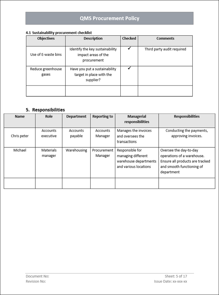 QMS Procurement Word Template