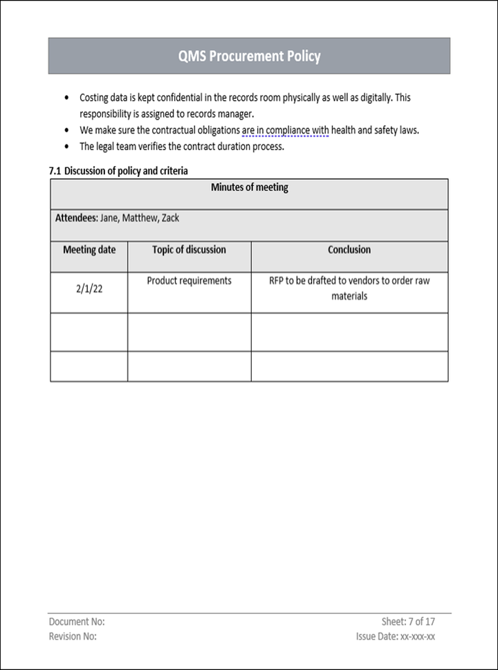 QMS Procurement Template contract