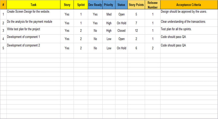 Product Backlog Excel Template 