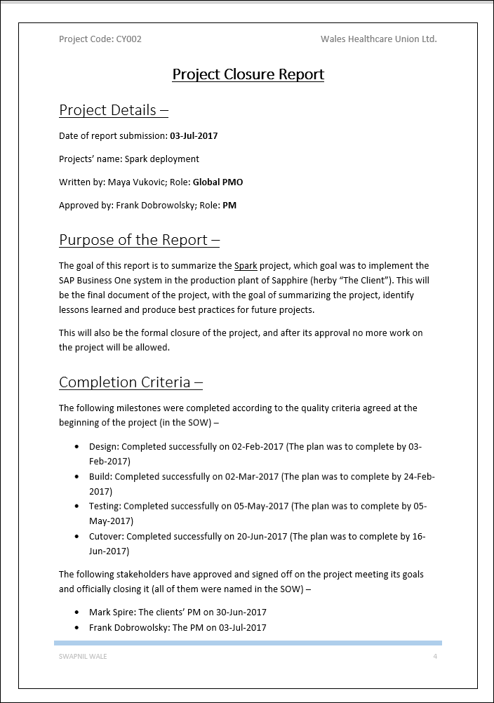 project closure report word template, project closure report