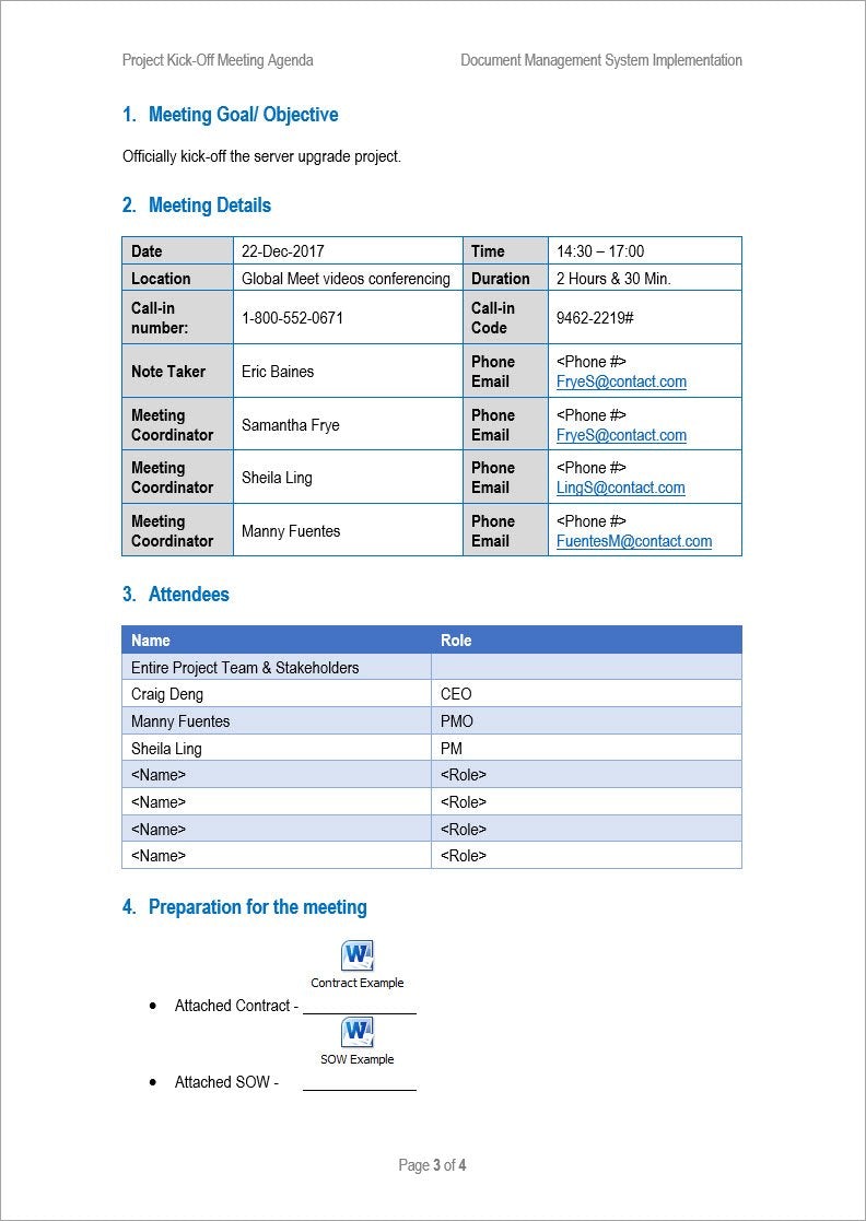 Project Kick Off Meeting Agenda, Project Kick 