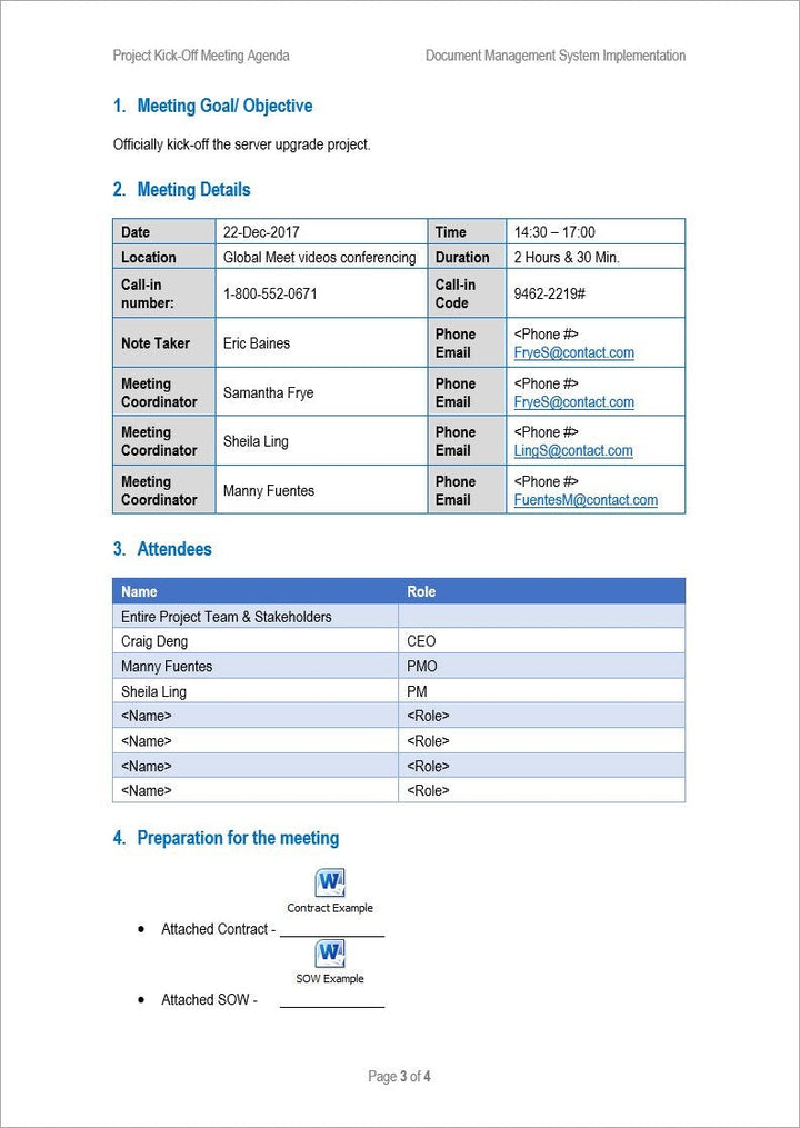 Project Kickoff Meeting Agenda 