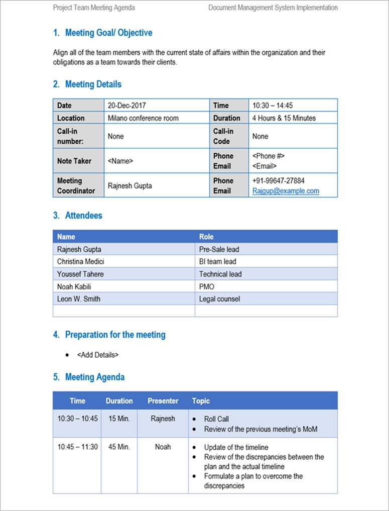 Project Team Meeting Agenda 