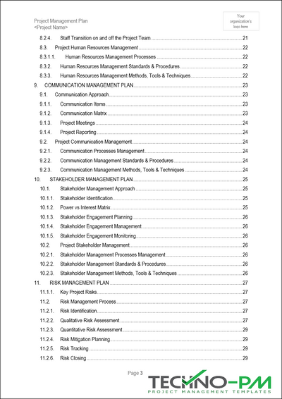PMP Table of Contents Templates