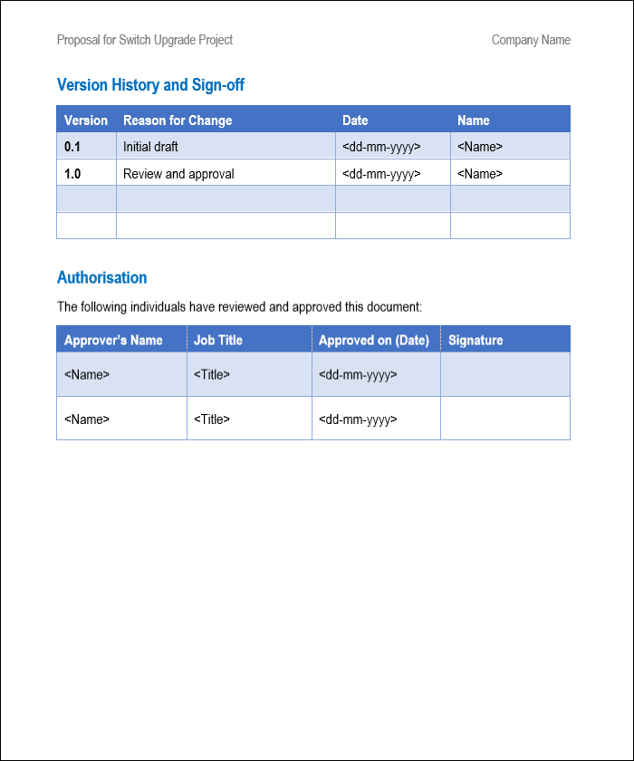 Project outline template, Project outline