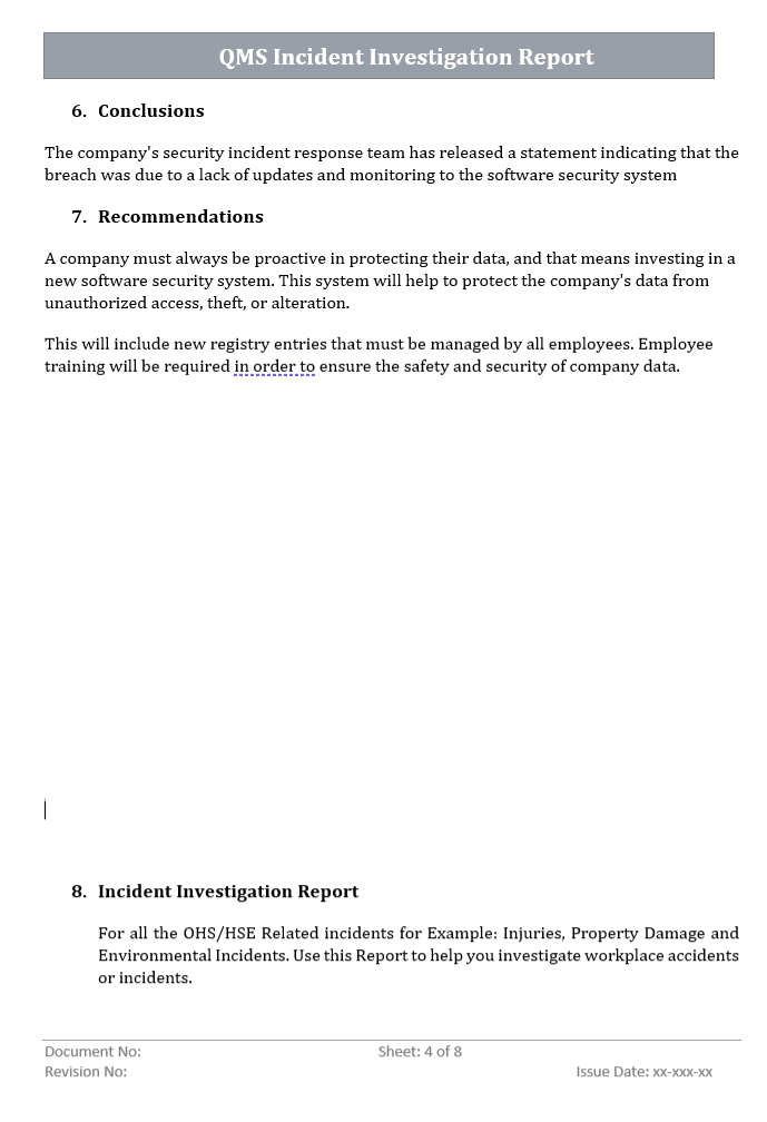 Incident Investigation Report Details