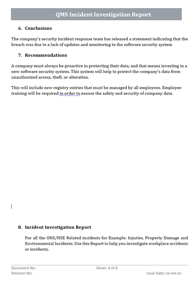 QMS Incident Investigation Recommendations